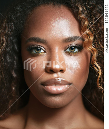 Introspective Beauty with Dark Skin Color in Shadows Introspective Beauty with Dark Skin Color in Shadows 121641421