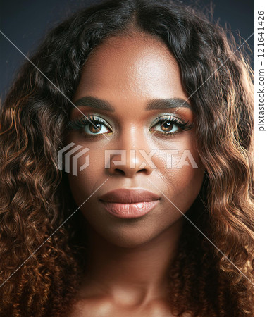 Introspective Beauty with Dark Skin Color in Shadows 121641426