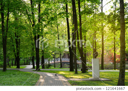 Beautiful view of the city park on a sunny spring day. Beautiful view of the city park on a sunny spring day. 121641667
