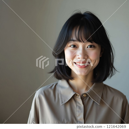 A woman smiling at the camera A woman smiling at the camera 121642069