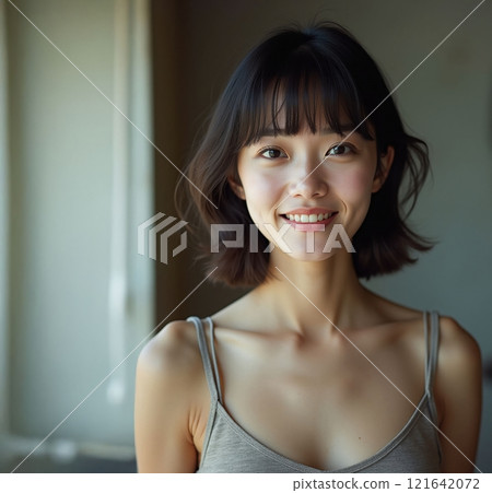 A woman smiling at the camera A woman smiling at the camera 121642072