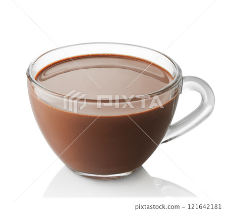 glass cup of hot chocolate isolated on white 121642181