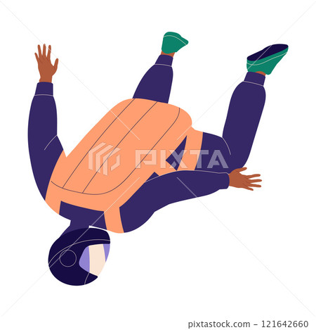 Man Skydiver in Flight Free Falling with Parachute Vector Illustration 121642660
