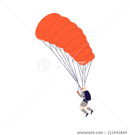 Man Skydiver in Flight Free Falling with Parachute Vector Illustration 121642664