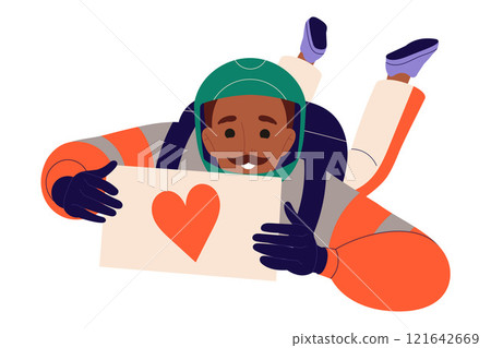 Man Skydiver in Flight Hold Banner with Heart Free Falling with Parachute Vector Illustration Man Skydiver in Flight Hold Banner with Heart Free Falling with Parachute Vector Illustration 121642669