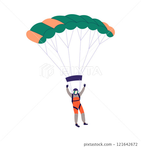 Man Skydiver in Flight Free Falling with Parachute Vector Illustration 121642672