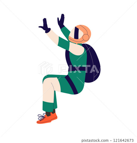 Man Skydiver in Flight Free Falling with Parachute Vector Illustration 121642673
