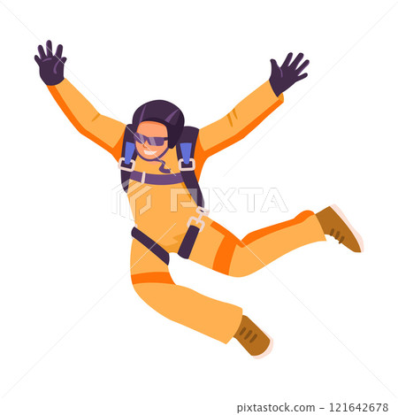 Man Skydiver in Flight Free Falling with Parachute Vector Illustration 121642678