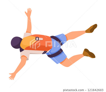 Man Skydiver in Flight Free Falling with Parachute Vector Illustration 121642683