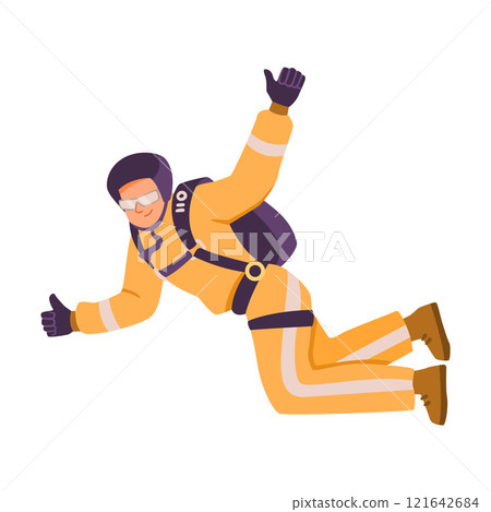 Man Skydiver in Flight Free Falling with Parachute Vector Illustration 121642684