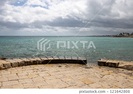 Mediterranean sea, cloudy sky, Avola, Sicily, Italy 121642808