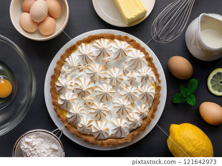 Ingredients for Lemon Meringue Pie 121642973