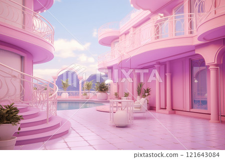 A beautiful pink dollhouse building. The cottage A beautiful pink dollhouse building. The cottage 121643084