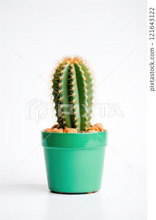 Cactus in ceramic pot isolated on white background. Potted plant 121643122