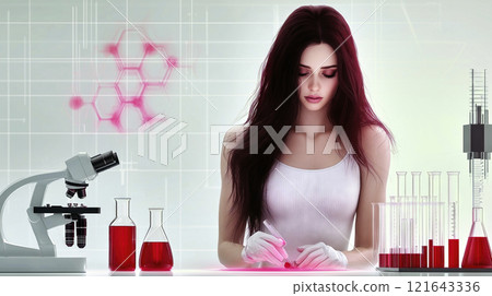 Scientist woman working on biohacking research project in laboratory 121643336