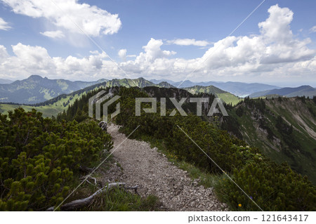 Mountain hiking at Brecherspitze mountain, Bavaria, Germany in summertime Mountain hiking at Brecherspitze mountain, Bavaria, Germany in summertime 121643417