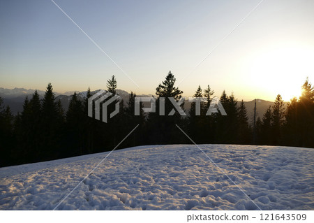 Sunset at Rechelberg mountain in wintertime, Bavaria, Germany 121643509