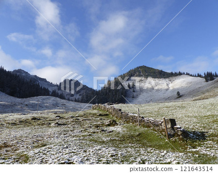 Mountain hiking to Bodenschneid mountain in springtime, Bavaria, Germany 121643514