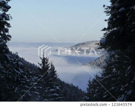 Mountain hiking at Brecherspitze mountain, Bavaria, Germany in wintertime 121643574