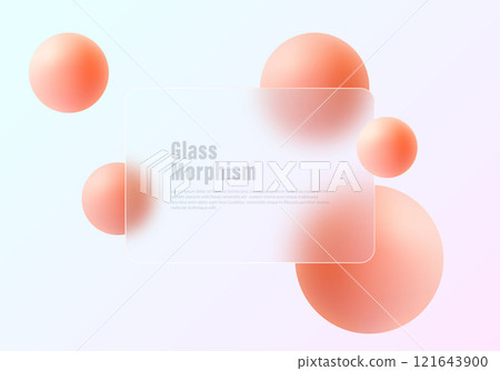 Glass morphism website landing page template. Translucent glass partition with floating spheres. Glass morphism website landing page template. Translucent glass partition with floating spheres. 121643900