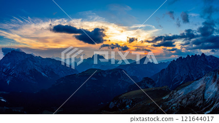 Panorama National Nature Park Tre Cime In the Dolomites Alps. Beautiful nature of Italy. 121644017