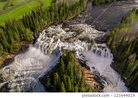 Ristafallet waterfall in the western part of Jamtland is listed as one of the most beautiful waterfalls in Sweden. 121644019