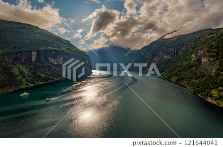 Geiranger fjord, Norway aerial photography. Geiranger fjord, Norway aerial photography. 121644041