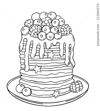 vector illustration of pancakes with berries. coloring book vector illustration of pancakes with berries. coloring book 121644274