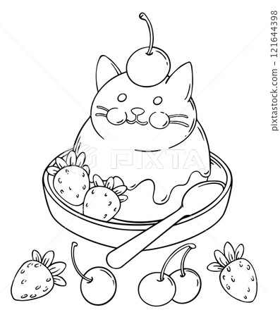 vector illustration asian sweets, street food. cute cake with berries. coloring book 121644398