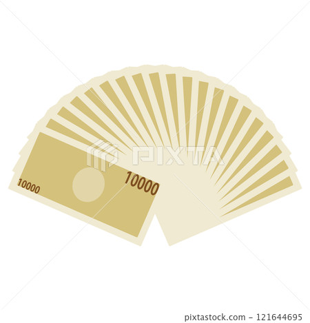 A simple illustration of the back of the new 10,000 yen note unfolded in a fan shape 121644695