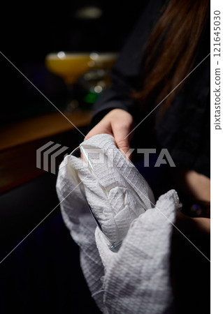 Barista Cleaning Towels Arranged Neatly in a Cozy and Inviting Cafe Setting Atmosphere 121645030
