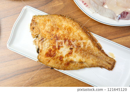 Korean seafood food. Grilled flounder fish Korean seafood food. Grilled flounder fish 121645120