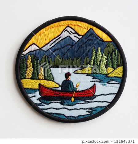 Scenic Canoeing Adventure in Embroidered Patch Design 121645371