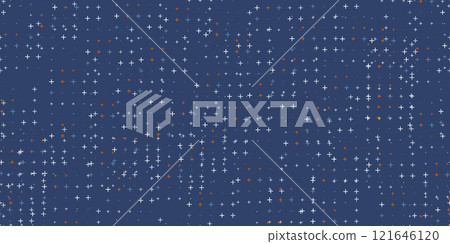 Seamless background pattern of evenly spaced plus symbols of different sizes and opacity. Vector illustration on blue background 121646120