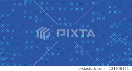 Seamless background pattern of evenly spaced cross symbols of different sizes and opacity. Vector illustration on blue background 121646121