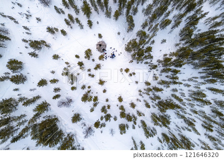 lapland winter aerial Inari Nellim frozen lakes and forest landscape panorama lapland winter aerial Inari Nellim frozen lakes and forest landscape panorama 121646320