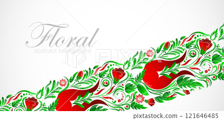 Abstract background drawn in the Ukrainian style of Petrikovsky painting. Vector. Hand drawn. 121646485