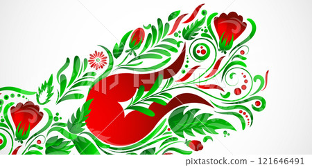 Abstract background drawn in the Ukrainian style of Petrikovsky painting. Vector. Hand drawn. 121646491