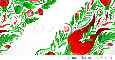 Abstract background drawn in the Ukrainian style of Petrikovsky painting. Vector. Hand drawn. 121646494