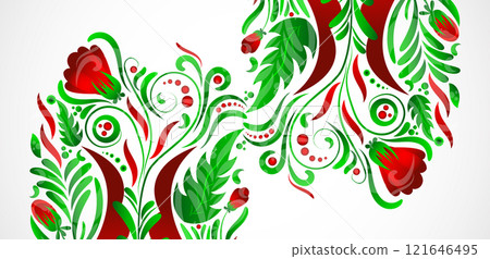 Abstract background drawn in the Ukrainian style of Petrikovsky painting. Vector. Hand drawn. 121646495