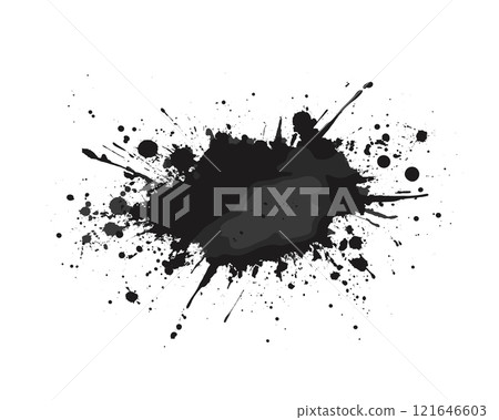 Dynamic Black Ink Explosion on White Canvas 121646603