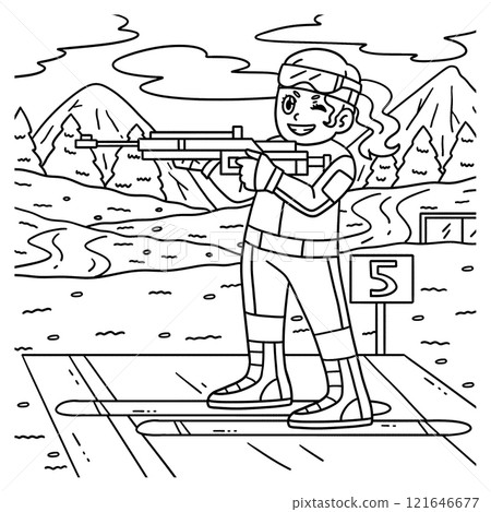 Biathlon Female Biathlete Taking Aim Coloring Page Biathlon Female Biathlete Taking Aim Coloring Page 121646677