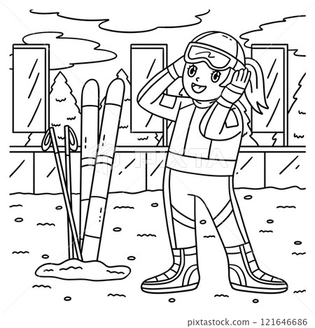Biathlon Female Biathlete Fixing Goggles Coloring  121646686