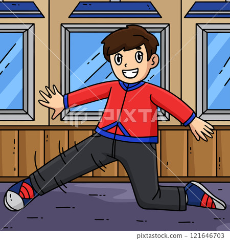 Breakdance B Boy Performing a Knee Switch Colored  121646703