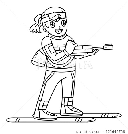 Biathlon Female Biathlete with Ammunition Isolated 121646738