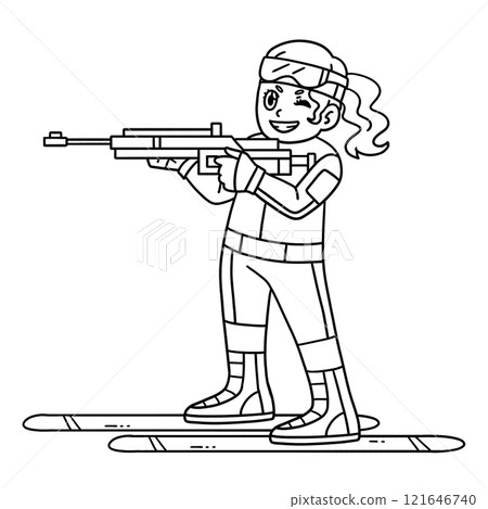 Biathlon Female Biathlete Taking Aim Isolated  121646740