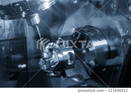 The 5-axis CNC milling machine  cutting the automotive part with solid ball end mill tool. The 5-axis CNC milling machine  cutting the automotive part with solid ball end mill tool. 121646912