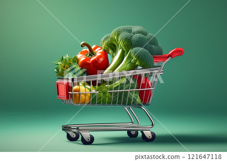 Fresh Vegetables in Mini Shopping Cart 121647118