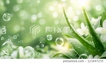 Vibrant Explosion of Aloe Vera Leaves With Dewdrops on Lush Green Background. Generative AI 121647235