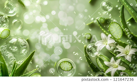 Vibrant Explosion of Aloe Vera Leaves With Dewdrops on Lush Green Background. Generative AI 121647236